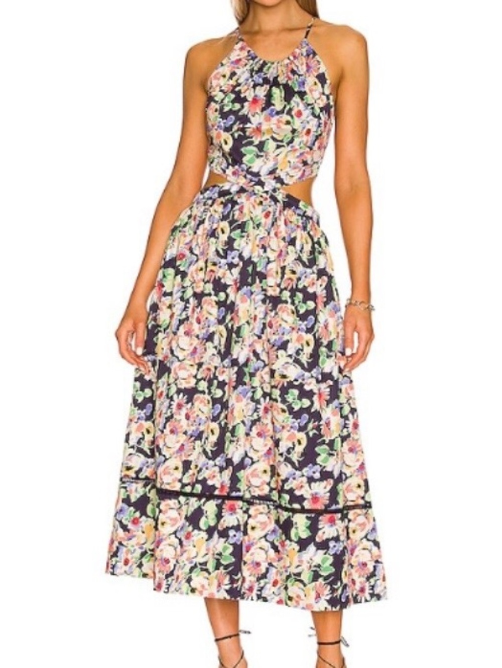 Something Navy Floral cutout Midi Dress in Navy Multi